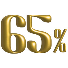 "Gold 3D 65 Percentage Numbers  | Elegant Metallic Text for Discounts & Graphics"
