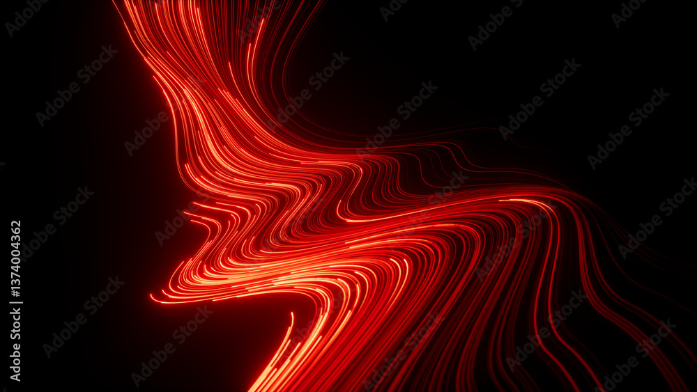 Canvas Prints 3d render. abstract wavy red neon lines isolated on black background