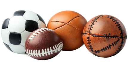 Diverse Sport Balls :A vibrant collection of assorted sports balls, embodying the spirit of athleticism and competition. showcasing detailed textures and colors