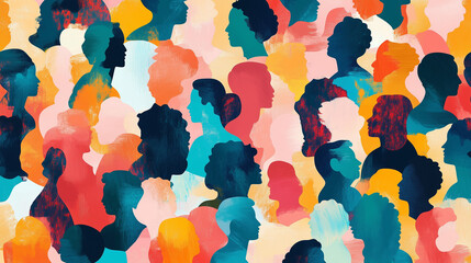 Colorful diverse people crowd abstract art