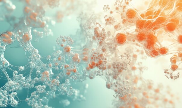 Abstract molecular structure with interconnected cells and vibrant colors