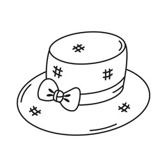 Vector illustration of jute beach hat in doodle style. Accessory for vacation on the ocean or sea. Beach vacation concept.