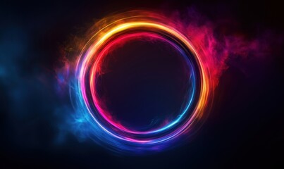 Colorful glowing circular light ring with vibrant smoke effects