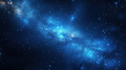 Stunning cosmic landscape featuring vibrant blue galaxy and twinkling stars