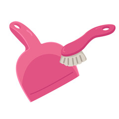 Vector illustration of dustpan with brush isolated on white background. Logo or icon with objects for house cleaning.