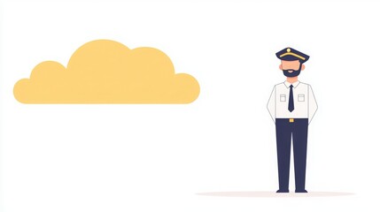 Pilot and Cloud, Aviation, Travel, and Weather, Cartoon pilot looking at a cloud. Concept of flight, travel, and weather.