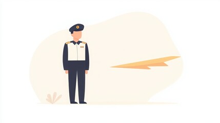 Pilot and Airplane Illustration, Flat illustration of a pilot and a paper airplane.