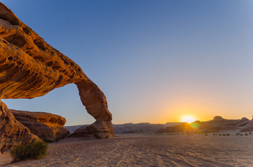 Rainbow arch rock formation beautiful rock desert in Al ula, Madinah, Saudi Arabia