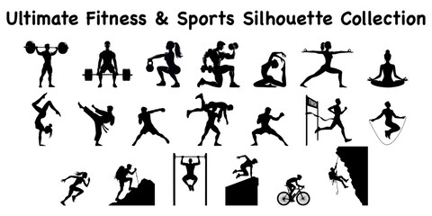 ultimate fitness and sports silhouette collection, gym workout vector bundle, athlete training set
