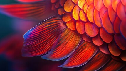 Obraz premium Vibrant fish tail scales close-up, aquatic background, design