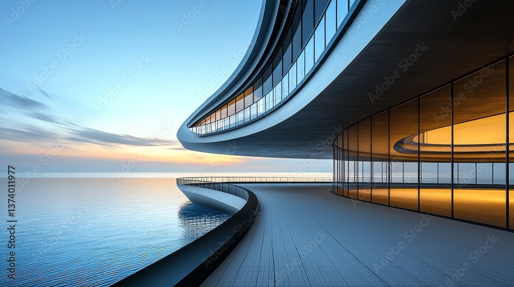 Poster abstract futuristic architecture is illustrated in a 3d render with an empty concrete floor
