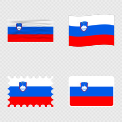 Slovenia national flag in four different styles.