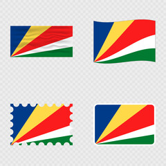 Seychelles national flag in four different styles.
