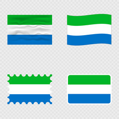 Sierra Leone national flag in four different styles.