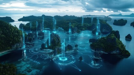 Tropical Archipelago Futuristic Network Aerial