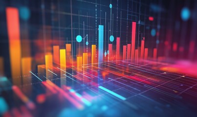 Colorful data visualization with vibrant bar graphs and digital elements