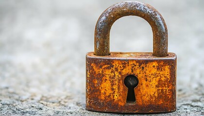 Rusty padlock on a gray surface