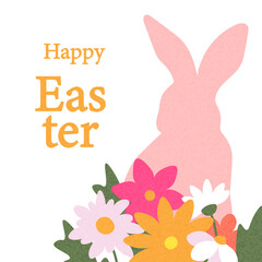Happy Easter greeting card, poster, holiday cover with flowers. Square design template or web banner for Easter.