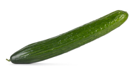 Cucumber standing ad an angel side ways. Isolated on a white background.
