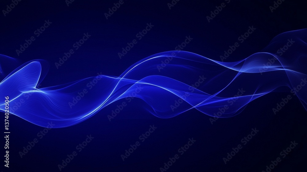 Wall mural futuristic blue waves with an abstract design form a captivating background filled with glowing ligh