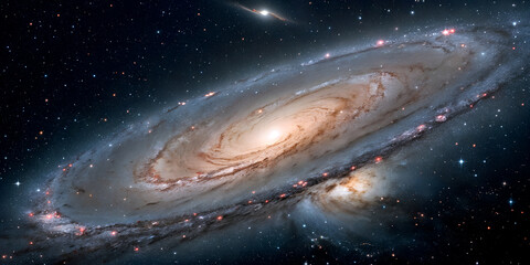 Obraz premium A massive galaxy with distinct structure and light piercing through dust.