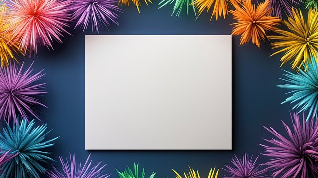 A vibrant fireworks border with colorful bursts lighting up the edges of the frame, perfect for celebratory events and festive invitations.