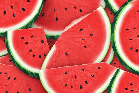 Vibrant Watermelon Slices Pattern - Juicy Red Fruit with Green Rind Close-up for Summer Refreshment
