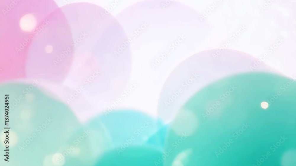 Poster A blue and white background with a green object in the middle. The object is blurry and has a shiny surface