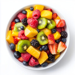 fruit salad in a bowl on white background