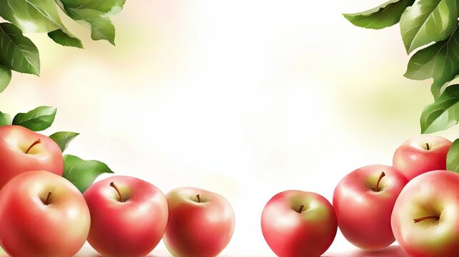 Watercolor apple border, hand-painted apples and green leaves forming a soft artistic frame.