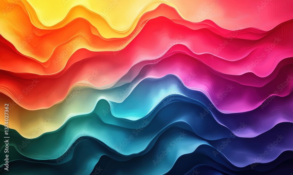 Poster vibrant abstract waves in gradient colors creating a dynamic visual experience