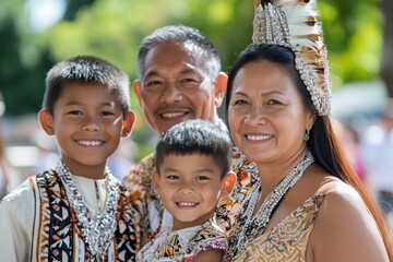 A family poses together in their traditional attire during a cultural celebration, representing unity, heritage, and the vital importance of family bonds across generations.