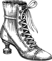 Vintage shoes vector sketch. Romantic gothic fashion illustration. Halloween, dark academia boots. Hand drawn historical costume design. NOT AI generated