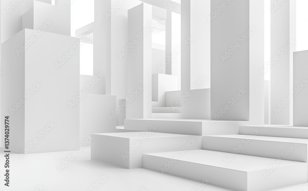 Fototapete A 3D rendering of a circular empty room set against a white backdrop
