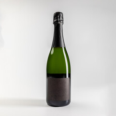 Mockup of classic bottle of cava, on white background with copyspace, 750 ml, real photo