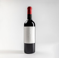 Mockup of classic bottle of red wine garnacha, on white background with copyspace, 750 ml, real photo