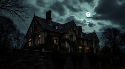 haunted house with moon