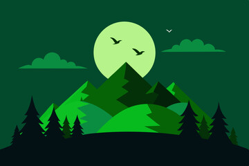 vector illustration of forest landscape with moon