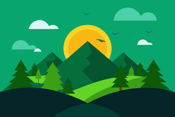 vector illustration of mountain landscape with trees