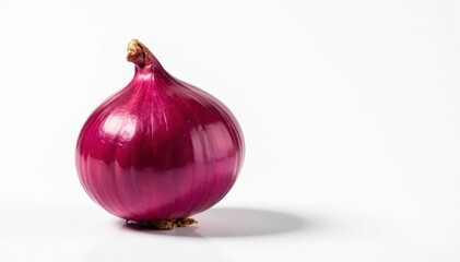 Close-up view of a red onion against a pure white backdrop, red onion, image, food