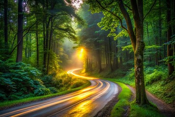 Obraz premium Dusk Forest Dirt Road Long Exposure Photography - Mystical Woodland Path