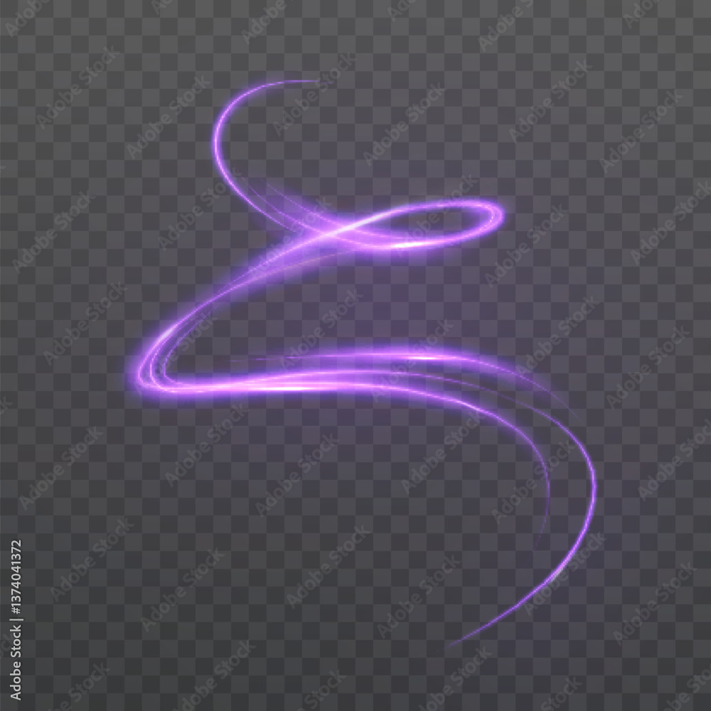 Aufkleber Curved purple light line with soft glow on transparent background. Abstract effect creates a feeling of movement, energy and digital fantasy.