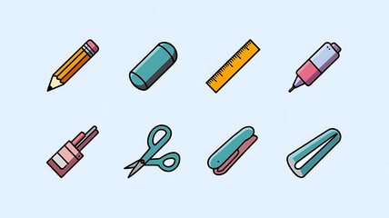 Colorful stationery icons simple and modern design