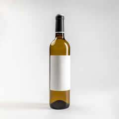 Mockup of white wine bottle chardonnay viura, on white background with copyspace, 750 ml, real photo