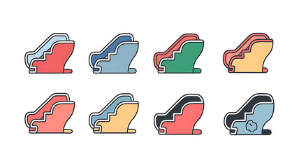 Colorful stylized escalator icons in various pastel hues