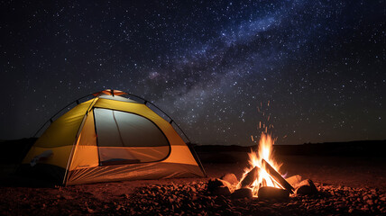 Camping under the Milky Way starry night campfire warmth