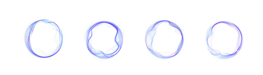 Collection of glowing blue circular wave frames with fluid shapes and light transparency on white background. Perfect for modern interfaces, sci-fi visuals, or abstract design elements. © Valeriia