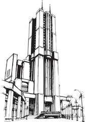 Brutal style building. Hand drawn vector illustration	