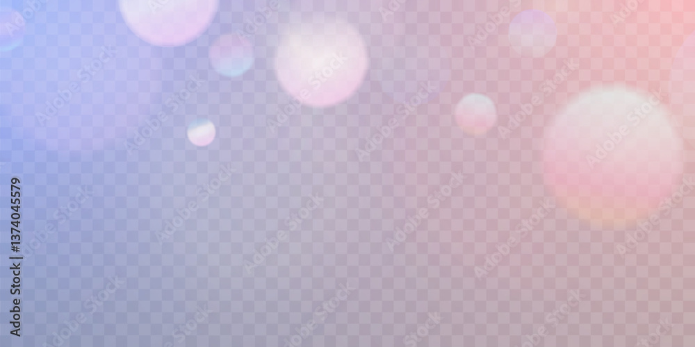 Poster soft pastel bokeh lights float on a transparent background, blending pink and blue hues into a dream