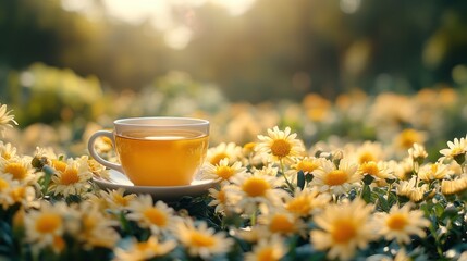 Golden tea cup flowers calm relaxing